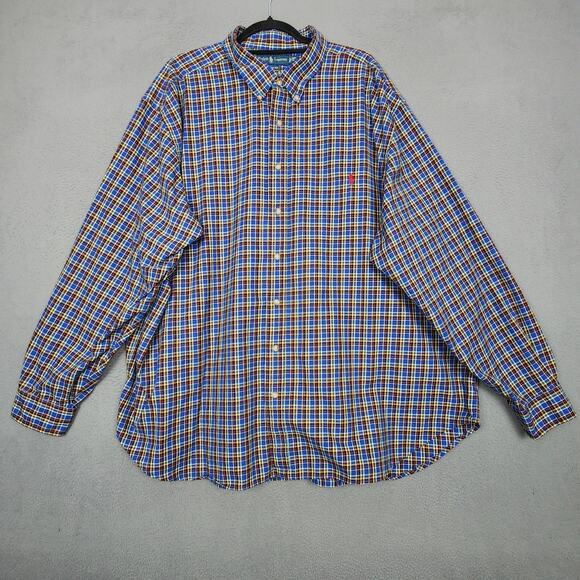 Ralph Lauren Shirt Mens 3XB Big Blue Plaid Classic Fit Button Down Long Sleeve - Picture 1 of 16